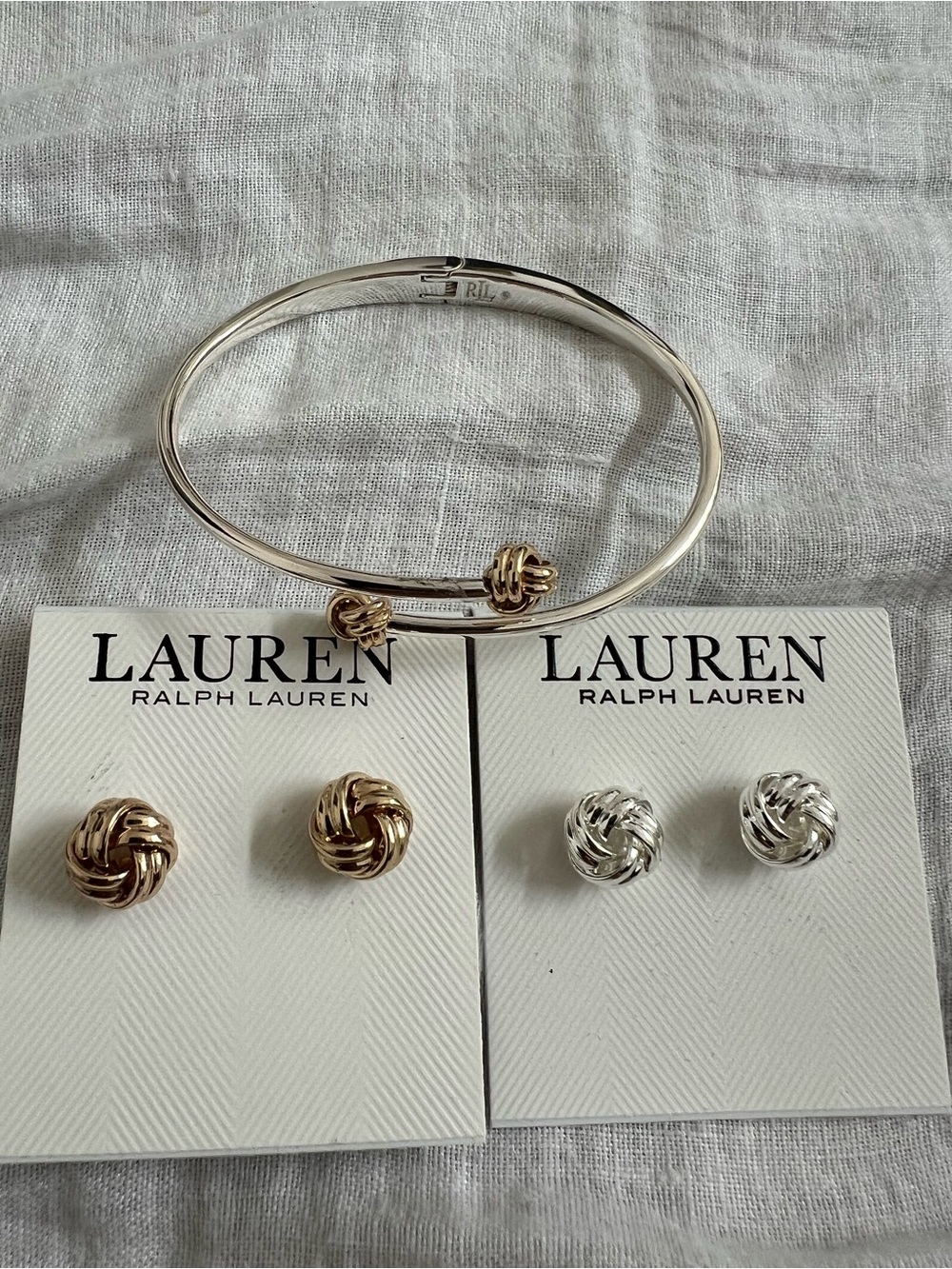 Lauren Ralph Lauren Two-Tone Knot Bangle and Stud Earring Set - Gold & Silver
